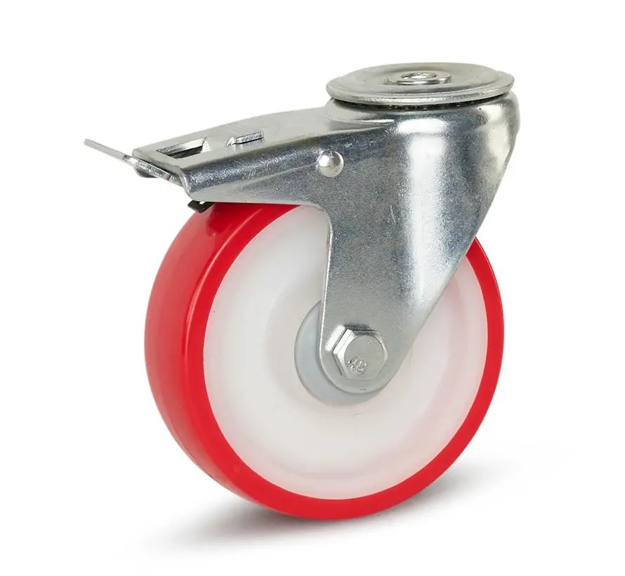 Zestaw kołowy skrętny z poliuretanu z hamulcem 125 mm - PUP6-125