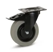 MESO Zestaw kołowy skrętny z szarej gumy z hamulcem 125 mm - 180 kg
