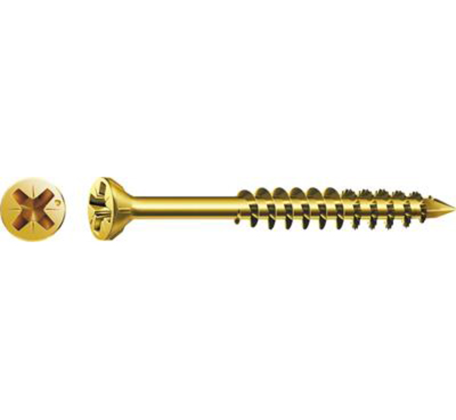 Spax - Wkręty do listew przyszybowych - Pozidrive 2 Płaski łeb stożkowy - 3,5 x 40 mm - Gwint częściowy - Ocynkowany na żółto (200 sztuk)