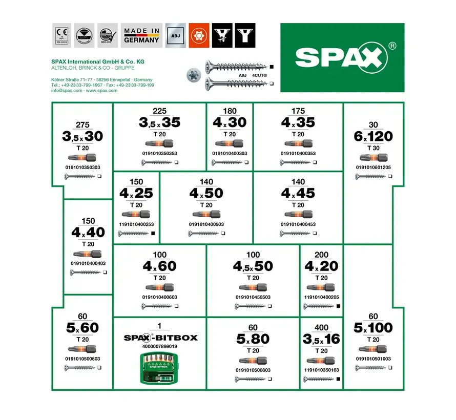 Spax - Śruby - Torx - L-BOXX - WIROX - Pudełko asortymentowe (2,445 części)
