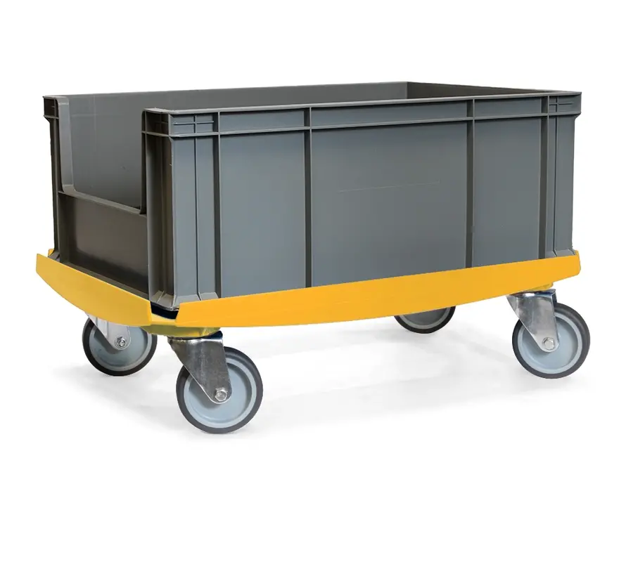 MESO - Wózek transportowy - Platforma rolkowa ABS - Żółty - Powierzchnia ładunkowa 600 x 400 mm - 4 kółka skrętne TPR - 100 mm - 250 kg