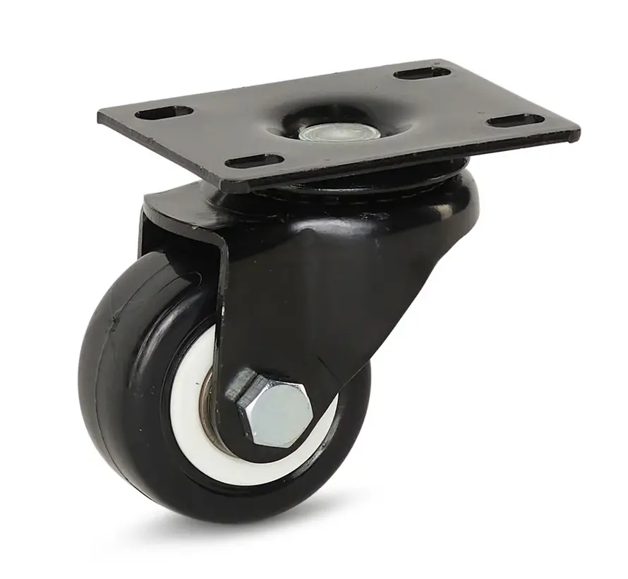 Czarne kółko obrotowe PU z płytą górną - 50 mm - 60 kg