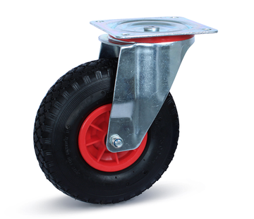 MESO Kółko skrętne z oponą pneumatyczną - Duża płyta - Obręcz z tworzywa sztucznego - 260 mm - 125 kg