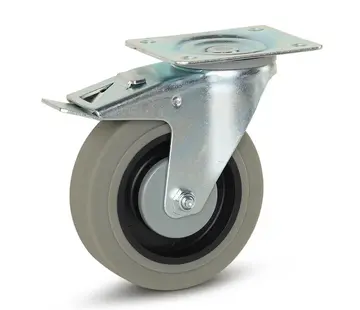 MESO Szare gumowe kółko z hamulcem i płytą górną - 125 mm - 180 kg