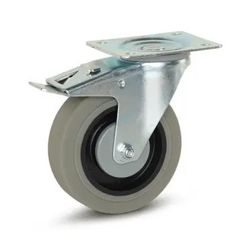 MESO Szare gumowe kółko z hamulcem i płytą górną - 125 mm - 180 kg