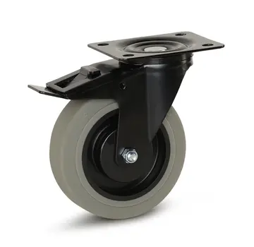 MESO Szare gumowe kółko w czarnej obudowie z hamulcem i płytą górną - 125 mm - 180 kg