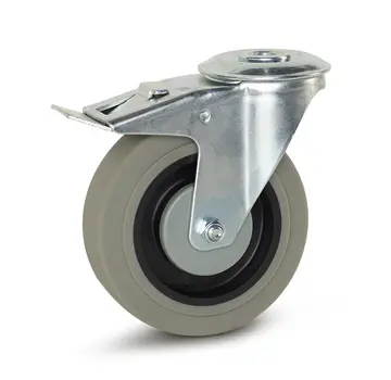 MESO Szare gumowe kółko z hamulcem i centralnym otworem - 125 mm - 180 kg