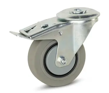 MESO Szare gumowe kółko z hamulcem i centralnym otworem - 100 mm - 150 kg