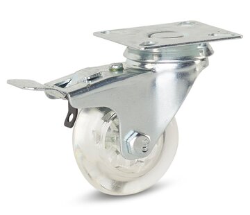 MESO Przezroczyste kółko obrotowe do mebli z hamulcem i płytą górną - 50 mm - 50 kg