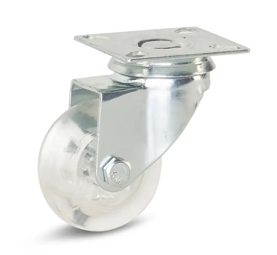 Przezroczyste kółko meblowe z płytą górną - 50 mm - 50 kg