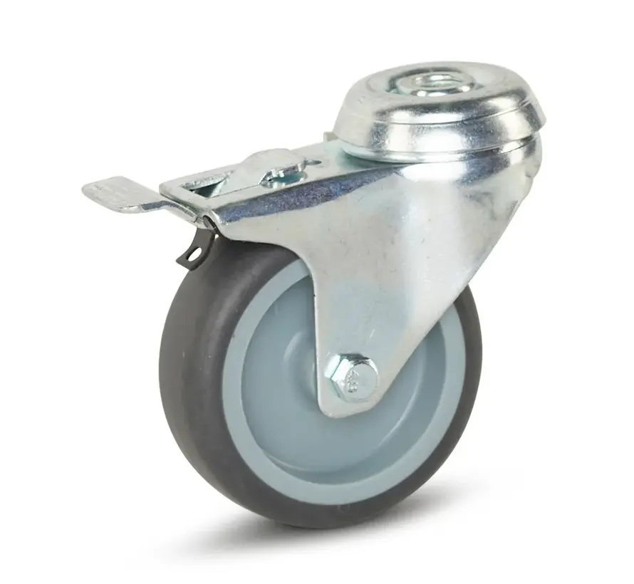 Kółko meblowe skrętne hamowane z otworem centralnym - 75 mm - 60 kg