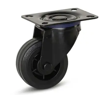 MESO Czarne gumowe kółko obrotowe z płytą górną - 80 mm - 60 kg