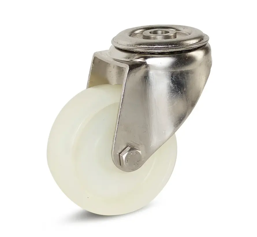 Nylonowe kółko obrotowe ze stali nierdzewnej z centralnym otworem - 80 mm - 140 kg