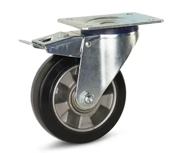 MESO Czarne elastyczne gumowe kółko obrotowe z hamulcem i płytą górną - 150 mm - 330 kg