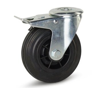 MESO Zestaw kołowy skrętny z gumy z hamulcem 125 mm - 120 kg