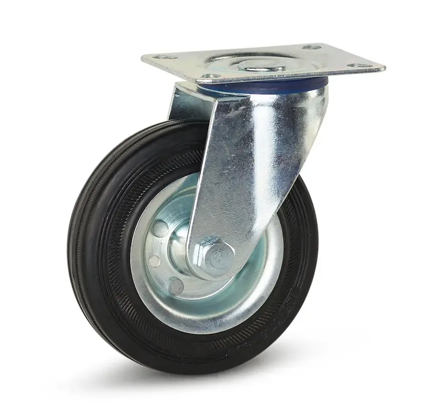 Bezzapachowy gumowy zestaw kołowy skrętny z płytą górną - 125 mm - 90 kg