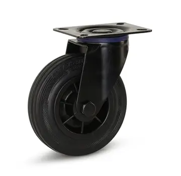 MESO Czarne gumowe kółko obrotowe z płytą górną - 125 mm - 150 kg