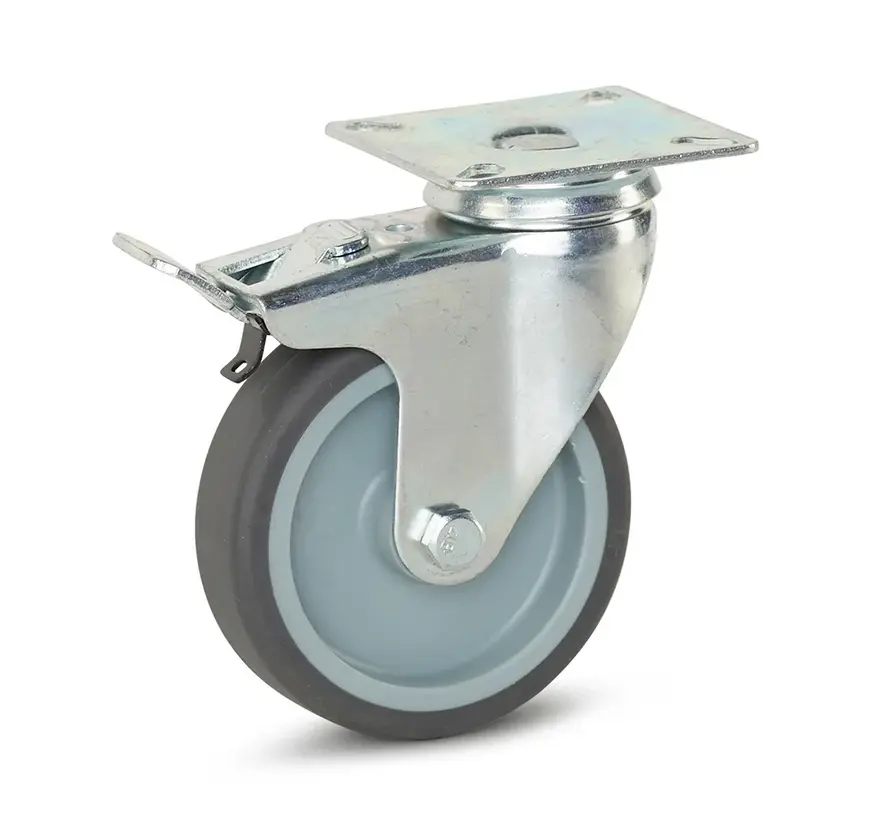 Kółko meblowe obrotowe hamowane z płytą górną - 100 mm - 90 kg