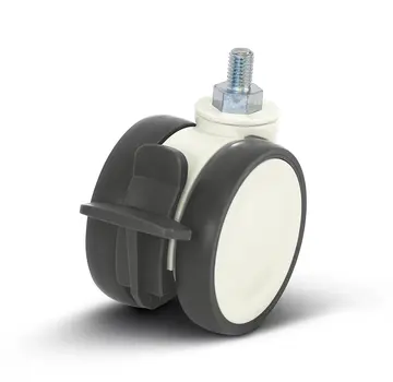 MESO Białe podwójne kółko meblowe z hamulcem i gwintem - 75 mm - 80 kg