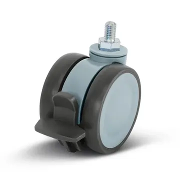 MESO Szare podwójne kółko meblowe skrętne hamowane z gwintem - 75 mm - 80 kg