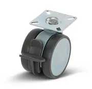 MESO Szare podwójne kółko meblowe z hamulcem i płytą górną - 75 mm - 80 kg