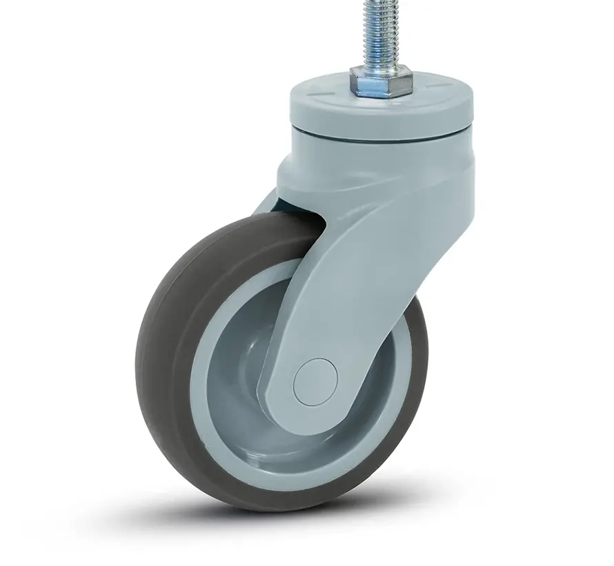 Szare plastikowe kółko obrotowe z gwintem - 100 mm - 100 kg