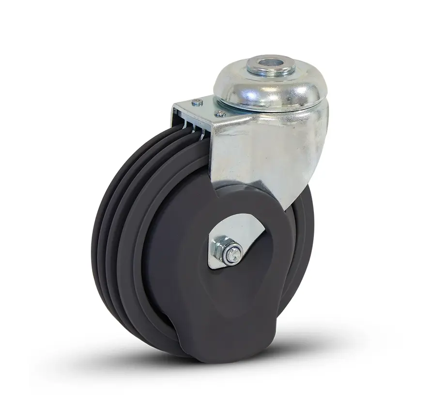 Kółko obrotowe do wózka sklepowego z centralnym otworem - 125 mm - 80 kg