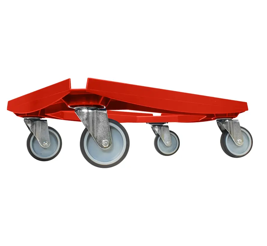 MESO - Wózek transportowy - Platforma rolkowa ABS - Czerwony - Powierzchnia ładunkowa 600 x 400 mm - 4 kółka skrętne TPR - 100 mm - 250 kg