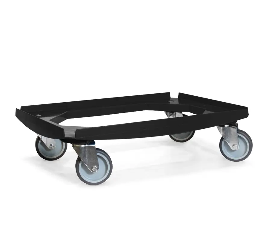 MESO - Wózek transportowy - Platforma rolkowa ABS - Czarny - Powierzchnia ładunkowa 600 x 400 mm - 4 kółka skrętne TPR - 100 mm - 250 kg