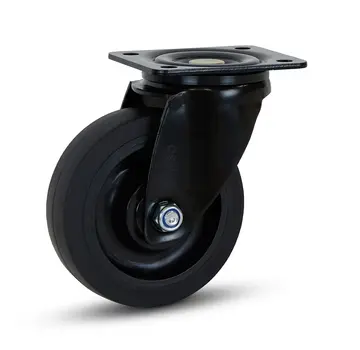 MESO Czarne gumowe kółko obrotowe z płytą górną - 125 mm - 160 kg