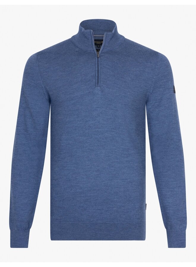 Cavallaro Pullover  Merino Half Zip  Mid Blue Melange