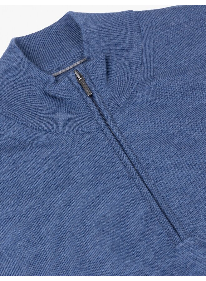 Cavallaro Pullover  Merino Half Zip  Mid Blue Melange