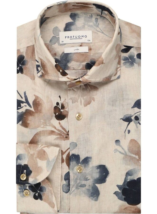 Profuomo Shirt Linnen Print Brown