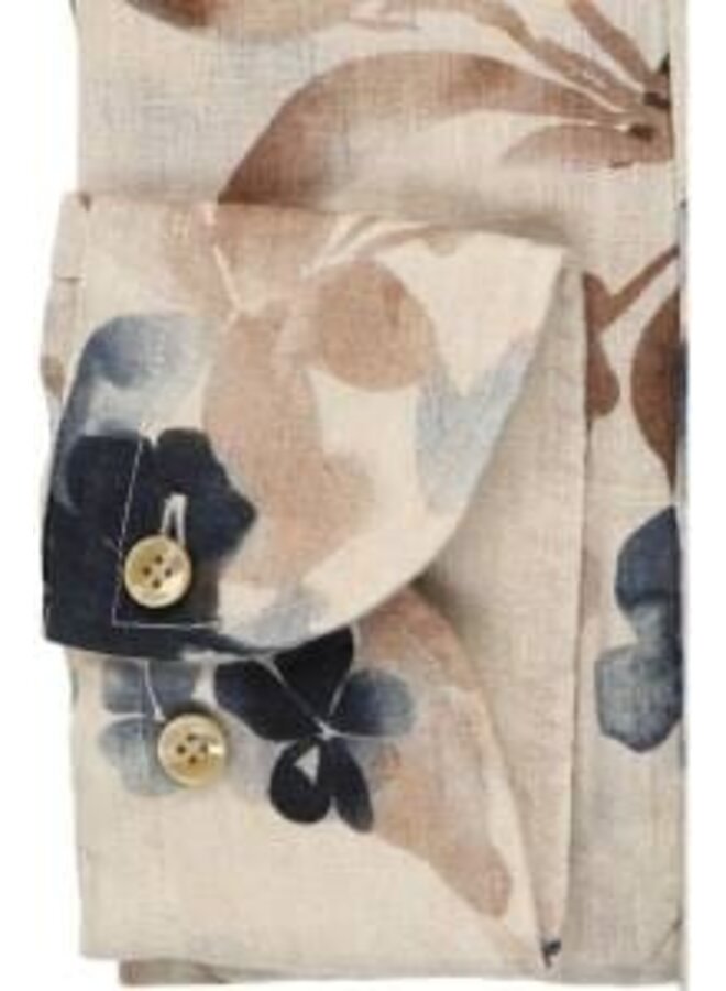 Profuomo Shirt Linnen Print Brown