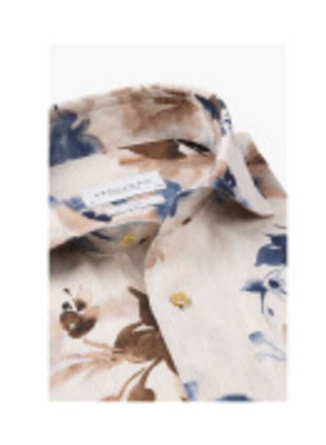 Profuomo Shirt Linnen Print Brown