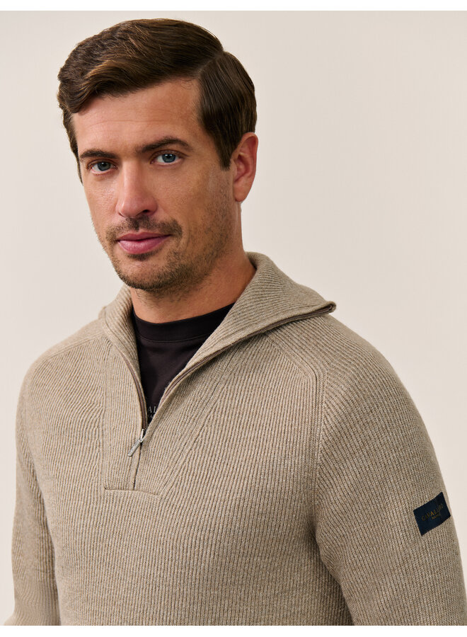 Cavallaro Pullover Corsico Half Zip Taupe Melange