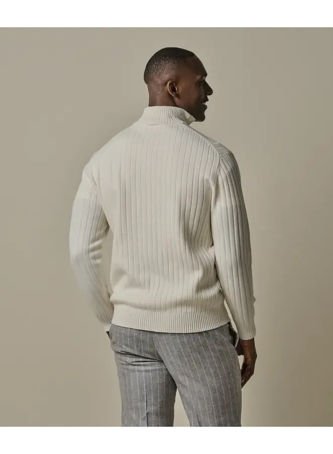 Profuomo Pullover Wol Blend Rib Half Zip Off-White