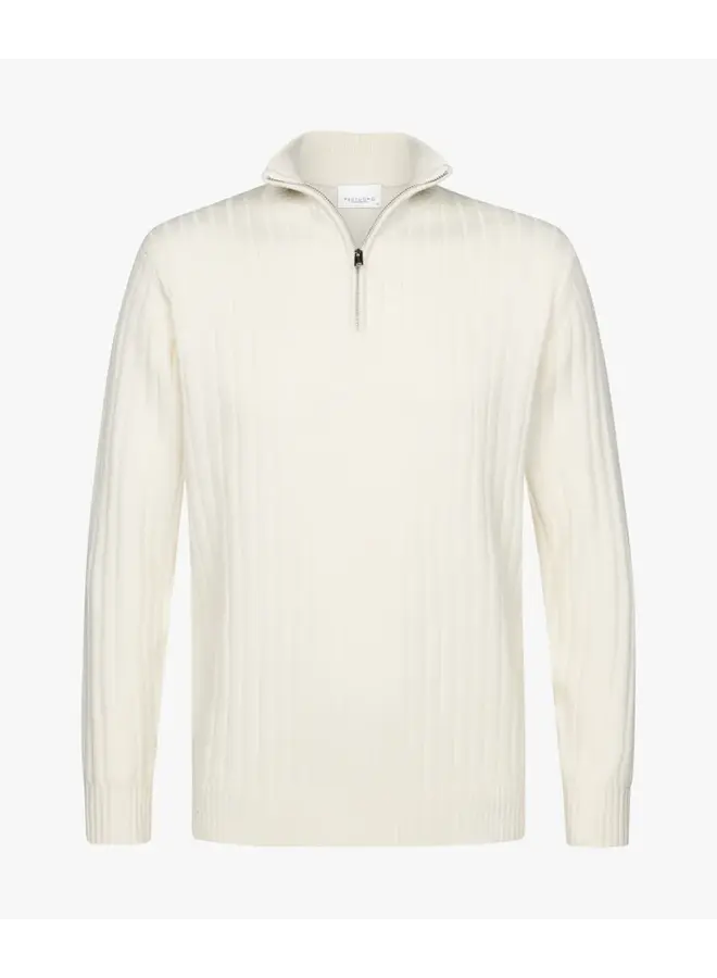 Profuomo Pullover Wol Blend Rib Half Zip Off-White