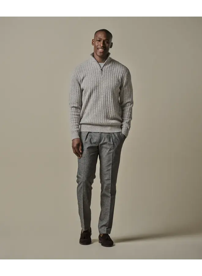 Profuomo Pullover Wol Blend Rib Half Zip Grey