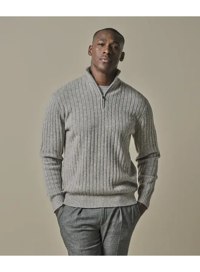 Profuomo Pullover Wol Blend Rib Half Zip Grey