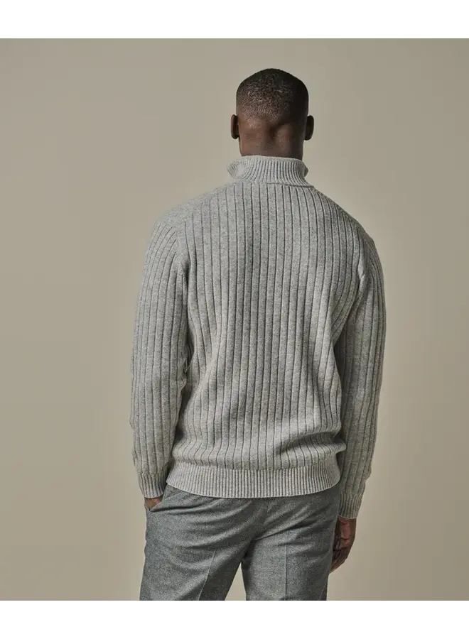 Profuomo Pullover Wol Blend Rib Half Zip Grey
