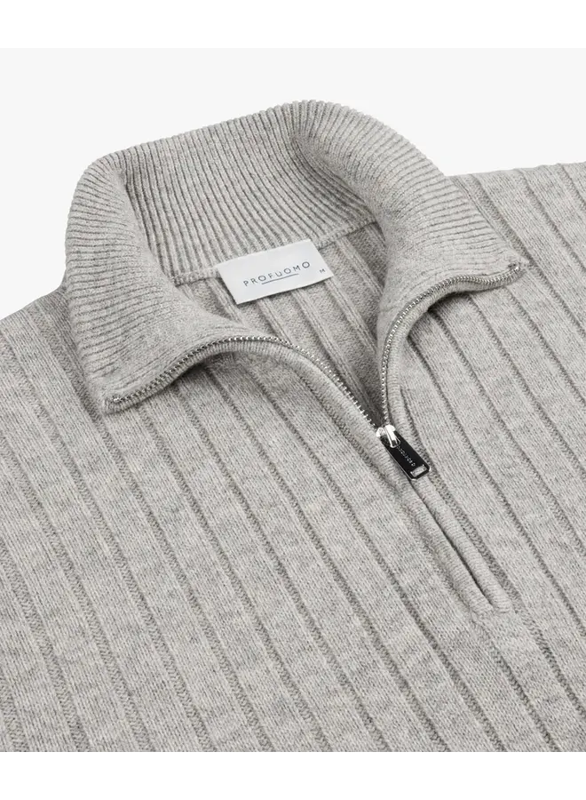Profuomo Pullover Wol Blend Rib Half Zip Grey
