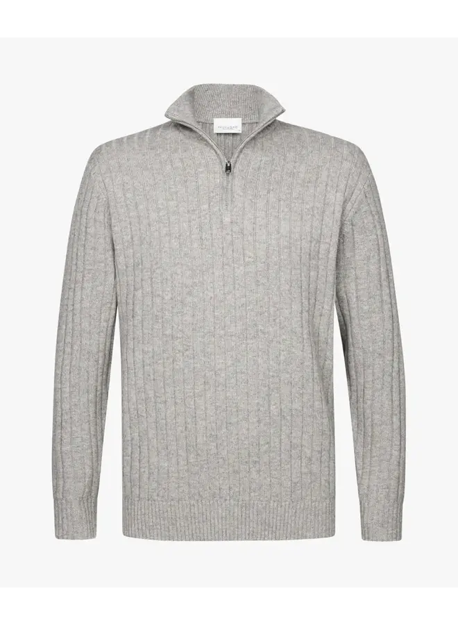 Profuomo Pullover Wol Blend Rib Half Zip Grey