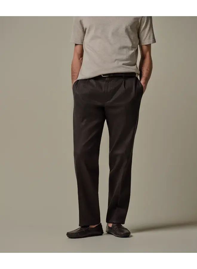 Profuomo Broek Chino Loose fit Linnen/cotton D. Brown