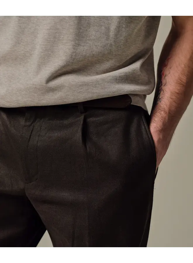 Profuomo Broek Chino Loose fit Linnen/cotton D. Brown