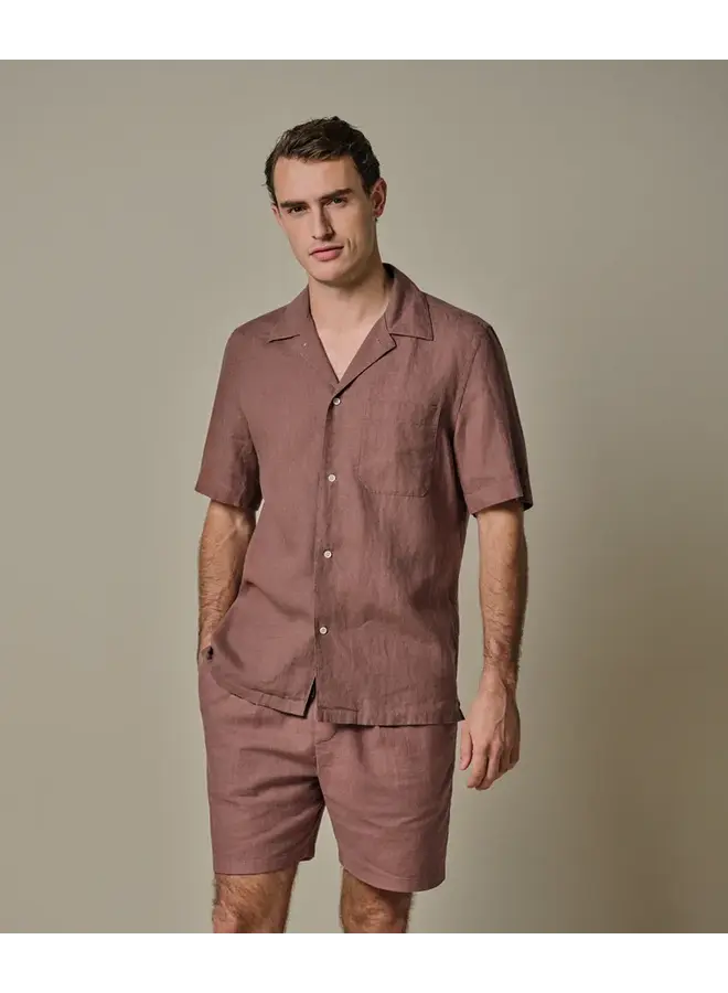 Profuomo Shirt Camp Linnen Red Clay