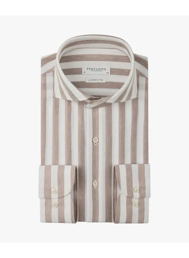 Profuomo Shirt X-Cutaway Japanese Linen Clay Striped
