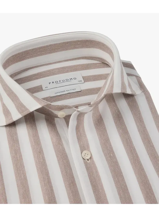 Profuomo Shirt X-Cutaway Japanese Linen Clay Striped