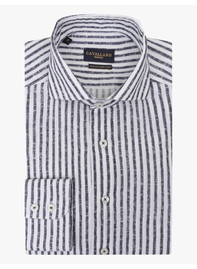 Cavallaro Shirt Tarente Linnen Stripe Dark Blue/White