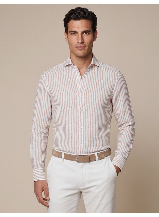 Cavallaro Shirt Tarente Linnen stripe Old Pink/White